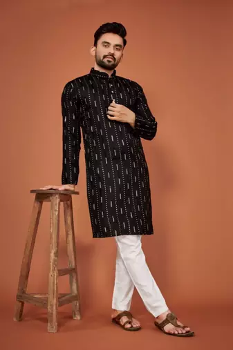 Black soft cotton embroidery sequance work kurta pajama set
