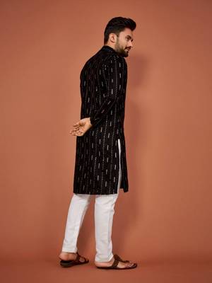 Black soft cotton embroidery sequance work kurta pajama set 3