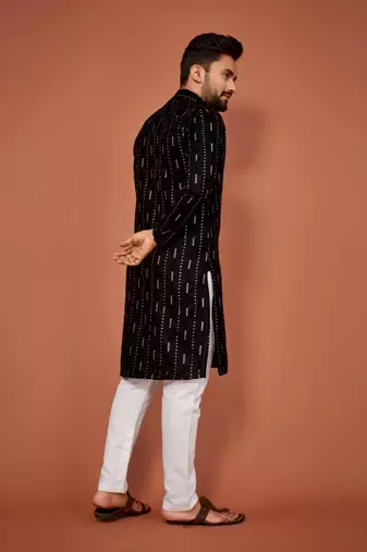 Black soft cotton embroidery sequance work kurta pajama set