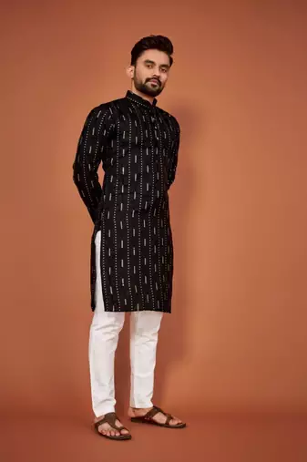 Black soft cotton embroidery sequance work kurta pajama set