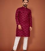 Maroon soft cotton embroidery sequance work kurta pajama set