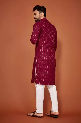 Maroon soft cotton embroidery sequance work kurta pajama set