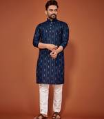 Navy blue soft cotton embroidery sequance work kurta pajama set