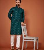 Teal soft cotton embroidery sequance work kurta pajama set