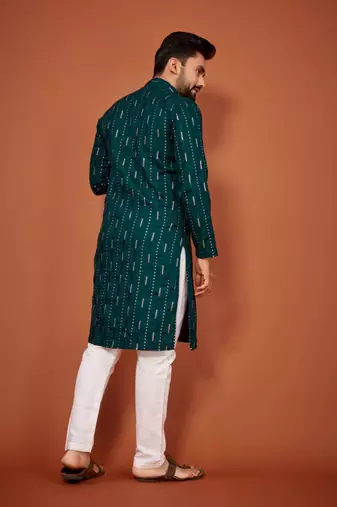 Teal soft cotton embroidery sequance work kurta pajama set
