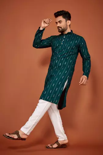 Teal soft cotton embroidery sequance work kurta pajama set