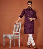 Wine soft cotton embroidery sequance work kurta pajama set