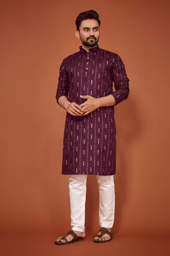 Wine soft cotton embroidery sequance work kurta pajama set