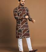 Brown soft cotton foil printed with ethnic motif design kurta pajama set