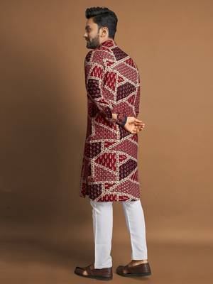 Maroon soft cotton foil printed with ethnic motif design kurta pajama set 3