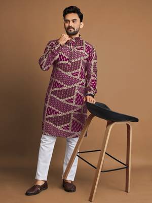 Pink soft cotton foil printed with ethnic motif design kurta pajama set+ 2