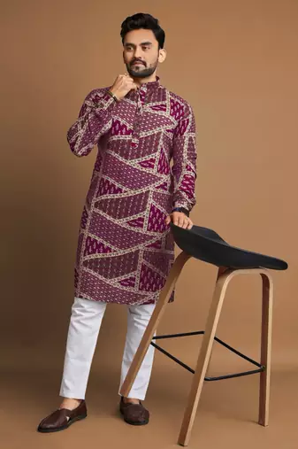 Pink soft cotton foil printed with ethnic motif design kurta pajama set+