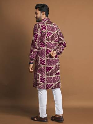 Pink soft cotton foil printed with ethnic motif design kurta pajama set+ 3