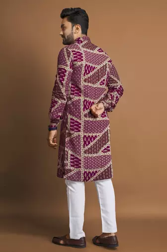 Pink soft cotton foil printed with ethnic motif design kurta pajama set+