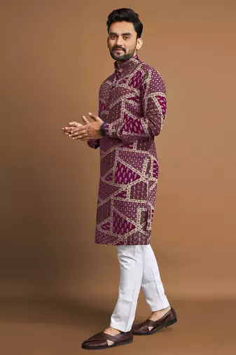 Pink soft cotton foil printed with ethnic motif design kurta pajama set+