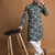Teal soft cotton foil printed with ethnic motif design kurta pajama set