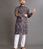Blue soft cotton foil printed with ethnic motif design kurta pajama set