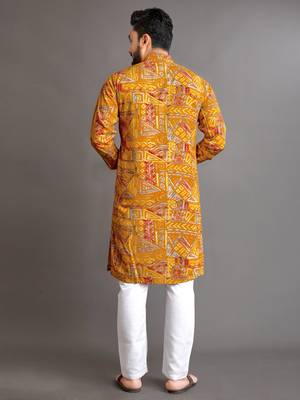 Mustard soft cotton foil printed with ethnic motif design kurta pajama set 3
