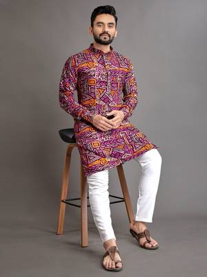 Purple soft cotton foil printed with ethnic motif design kurta pajama set 1