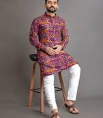 Purple soft cotton foil printed with ethnic motif design kurta pajama set