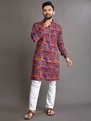Purple soft cotton foil printed with ethnic motif design kurta pajama set 2