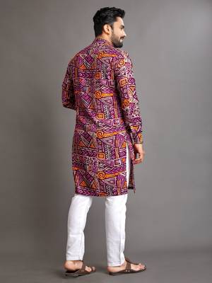 Purple soft cotton foil printed with ethnic motif design kurta pajama set 3