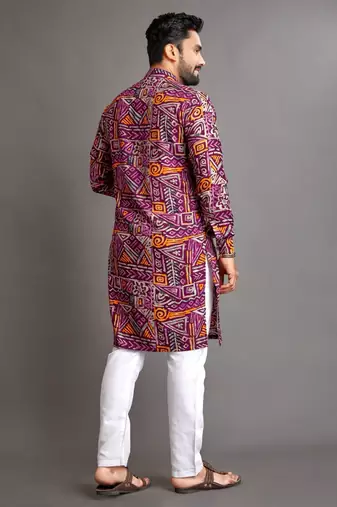 Purple soft cotton foil printed with ethnic motif design kurta pajama set