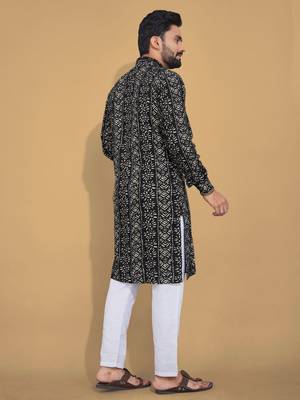 Black soft cotton foil printed with ethnic motif design kurta pajama set 2