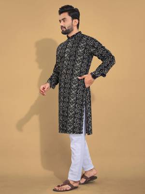 Black soft cotton foil printed with ethnic motif design kurta pajama set 4