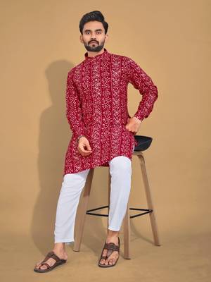 Blood red soft cotton foil printed with ethnic motif design kurta pajama set 2