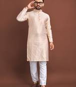 Peach silk embroidered sqeuence work kurta pajama set