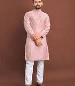 Pink silk embroidered sqeuence work kurta pajama set