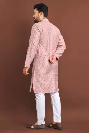 Pink silk embroidered sqeuence work kurta pajama set