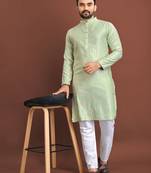 Pista silk embroidered sqeuence work kurta pajama set