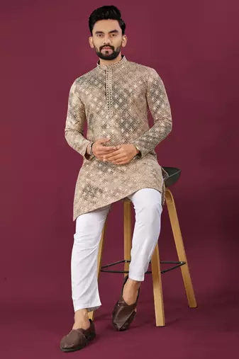 Brown viscose rayon chikankari lucknowi embroidered work kurta pajama set