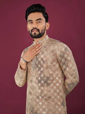 Brown viscose rayon chikankari lucknowi embroidered work kurta pajama set 3
