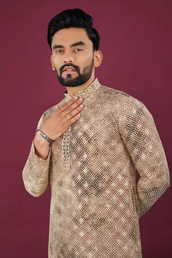 Brown viscose rayon chikankari lucknowi embroidered work kurta pajama set