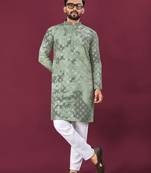 Green viscose rayon chikankari lucknowi embroidered work kurta pajama set