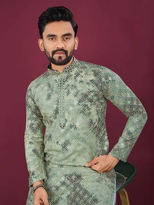 Green viscose rayon chikankari lucknowi embroidered work kurta pajama set 4