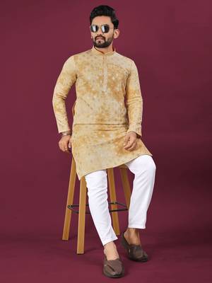 Mustard viscose rayon chikankari lucknowi embroidered work kurta pajama set 1