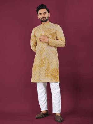 Mustard viscose rayon chikankari lucknowi embroidered work kurta pajama set 2