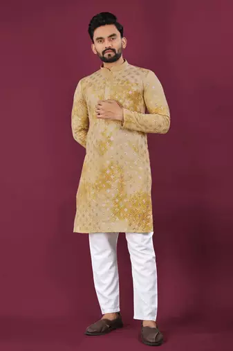 Mustard viscose rayon chikankari lucknowi embroidered work kurta pajama set