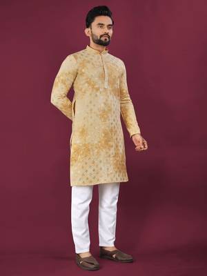 Mustard viscose rayon chikankari lucknowi embroidered work kurta pajama set 4