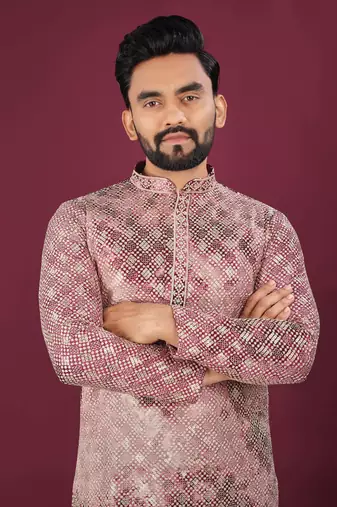Pink viscose rayon chikankari lucknowi embroidered work kurta pajama set+