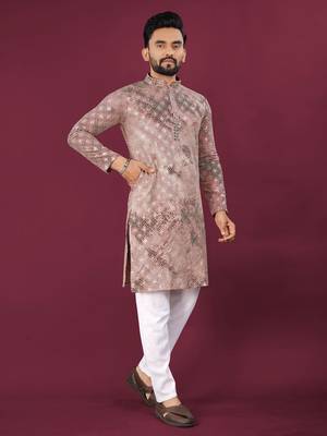 Pink viscose rayon chikankari lucknowi embroidered work kurta pajama set+ 3