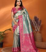 Light blue banarasi tissue silk blend saree with weaving work