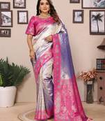 Purple banarasi tissue silk blend saree with weaving work