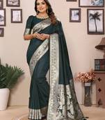 Black banarasi silk blend saree with weaving work