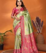 Light green banarasi tissue silk blend saree with weaving work