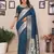 Aqua blue banarasi silk blend saree with weaving work